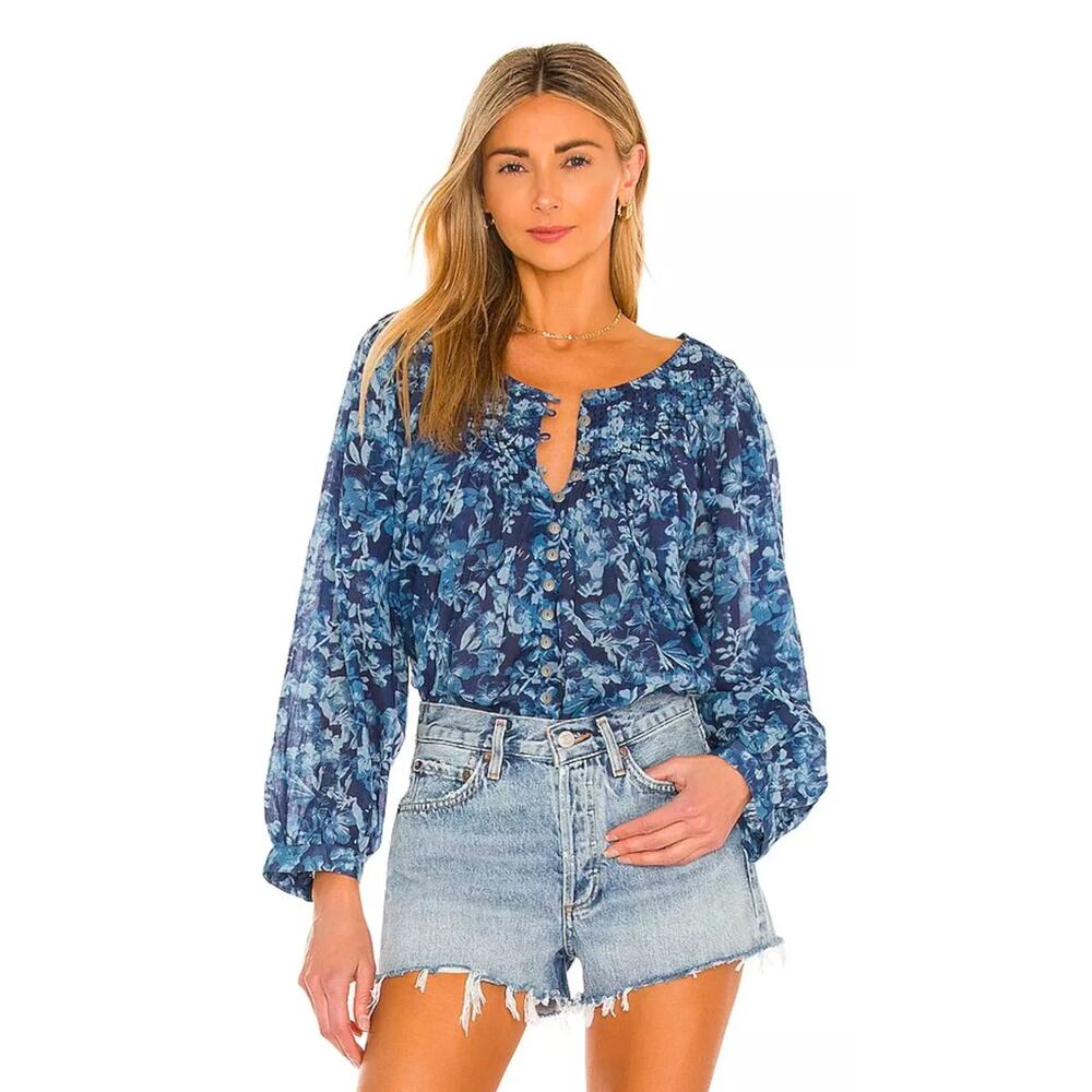 We The Free Cool Meadow Blue Floral Blouse